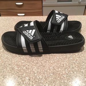 Adidas Adissage Black/White Slides Sz 10